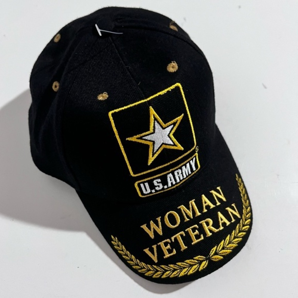 U.S. Army Woman Veteran Black & Gold Embroidered Trucker Baseball Hat New